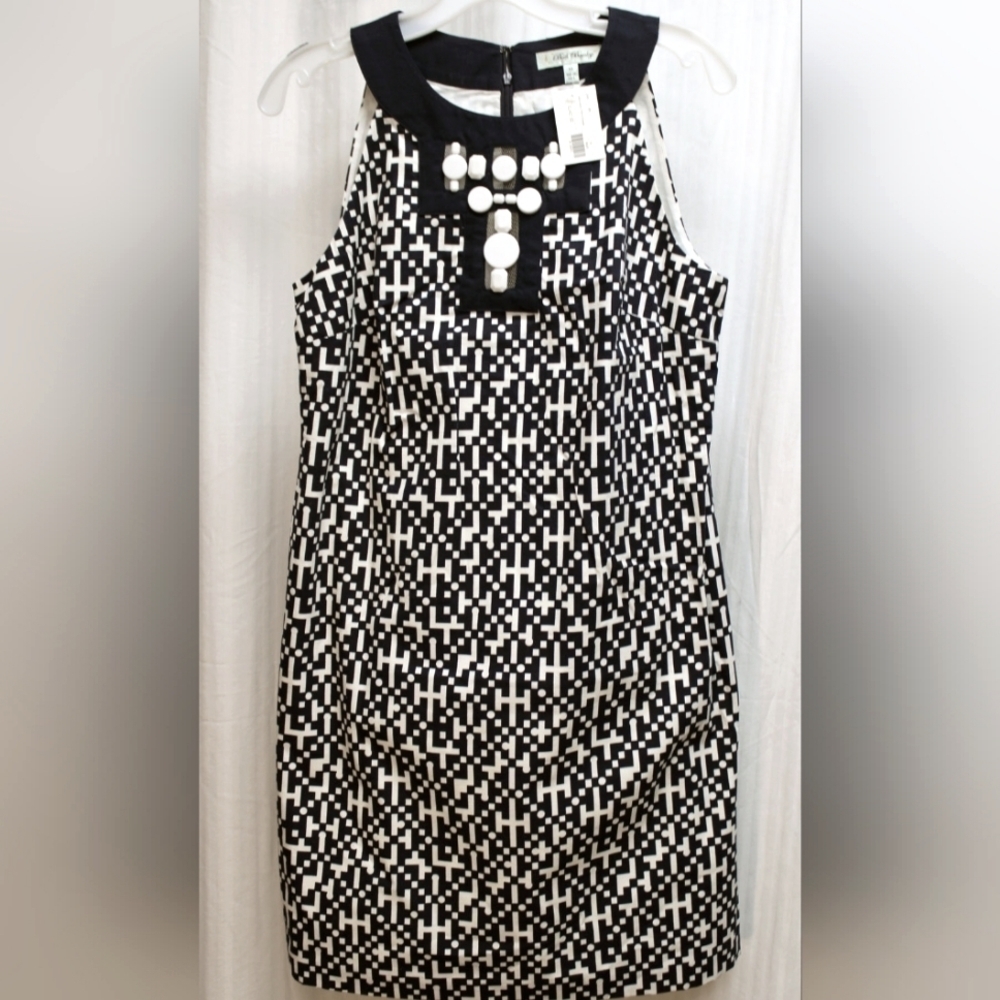 Beth Bowley Navy on White Geometric Sleeveless Mod Dress  Size 10 w/Tag
